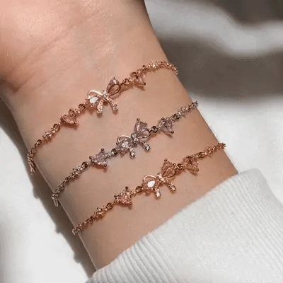 Pulsera Corazón Lazo Rosa Brillante